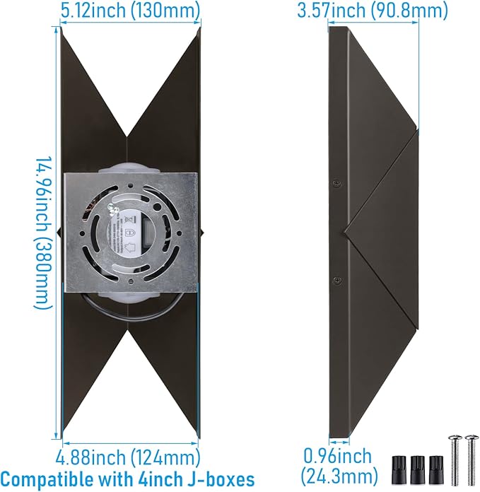 LEONLITE 3CCT LED Up Down Wall Light 100-277V CRI90 IP65 Waterproof Modern Wall Sconce Outdoor Geometry Series 3000K 4000K 5000K Selectable 14.96 Inch Porch Light Oil Rubbed Bronze Pack of 2