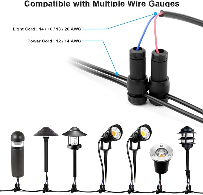 iCreating 60 Pack Low Voltage Wire Connector Landscape Lighting Connectors Waterproof Low Voltage Connector 12-20 Gauge Landscape Light Connectors for Landscape Lighting Path Lights