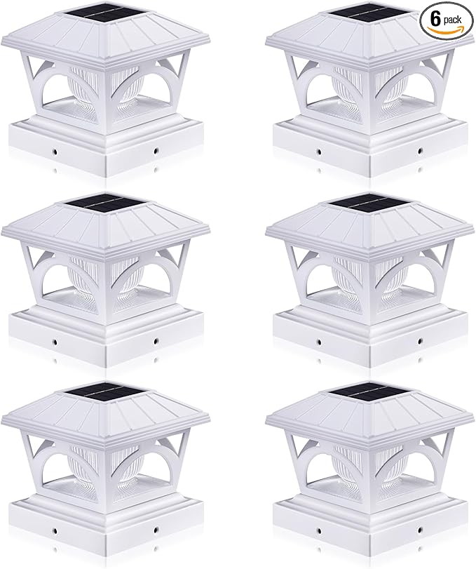 Solar Post Cap Lights 9 Colors to Choose 20 Lumens Warm White &amp RGB Automatic Cycling &amp Fixed RGB Color 3 Modes for 3.6x3.6 4x4 4.5x4.5 5x5 Wooden/Vinyl Posts Decoration White 6 Pack