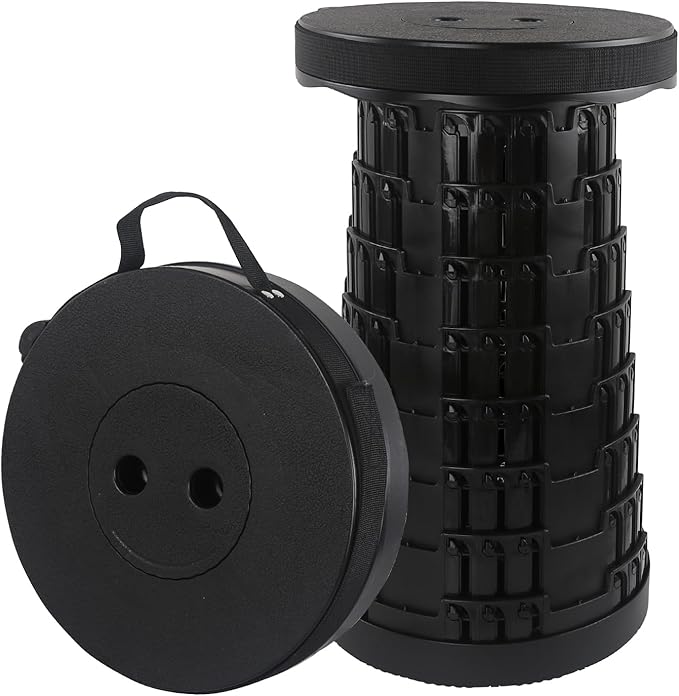 Folding Stool Collapsible Stool for Adults Portable Stools Foldable Sturdy Versatile Telescoping Ideal for Camping Fishing Hiking BBQ and Outdoor Adventure (Holds up to 440lbs Black)
