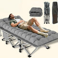 Oversized Heavy-Duty Outdoor Folding Bed with Side Pockets&ampMattress(Mini Model Optional)-755/655/55Lbs Super Capacity Camping CotGarden (Gray Utility (555lbs))
