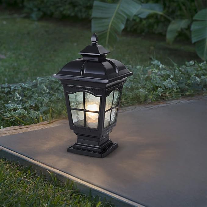 Outdoor Column Lights Waterproof Post Lights Fixture Aluminium Glass Modern Pillar ations for Patio Villa Garden Fence E26 Black