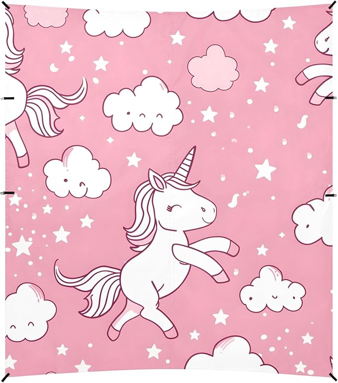 Cartoon Cute Pink Lively Unicorn Camping Sun Shelter Beach Tent Portable Beach Sun Shade Outdoor Canopy for Camping Trips Fishing Picnic