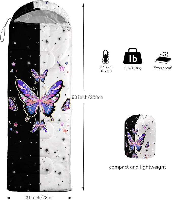 Kids Sleeping Bag for Boys GirlsCartoon Dinosaur Print-Lightweight Warm Portable Outdoor Indoor-Waterproof Cold Weather Resistant Sleeping Bag for Camping Hiking