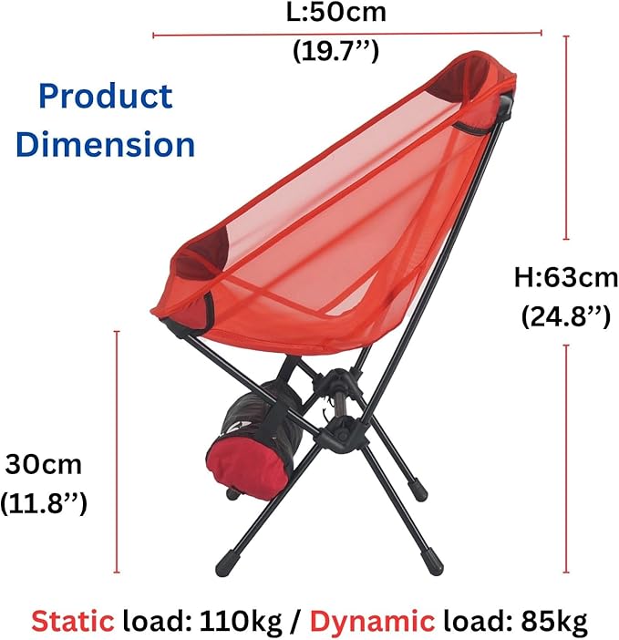 570g Ultralight Folding Camping Chair – Lightweight Aluminum Alloy Moon Chair Portable Backpacking Chair for HikingPicnicFishingRV BalconyPatioIndoor &amp Outdoor Use (Red)