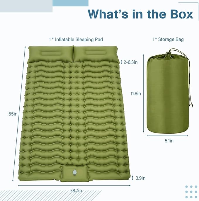 78.7 X 55 X 3.9 Inches Inflatable Sleeping Mat for Camping with Foot Pump and Adjustable Pillow