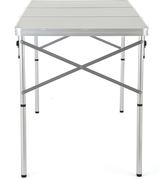 ARROWHEAD OUTDOOR 4’ ft Heavy-Duty Portable Aluminum Frame Folding Table w/Leveling Feet Solid Tabletop Surface 2 Adjustable Heights Carrying Case Included Lightweight USA-Based Support