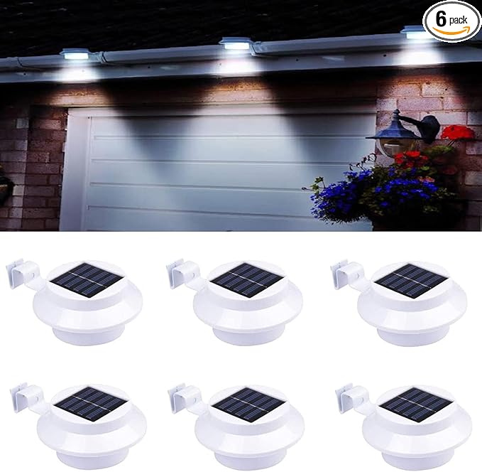 6-Pack Solar Gutter Led Lights Outdoor Solar Fence Lights Deck Lights for Eaves Garden Landscape Yard (White)