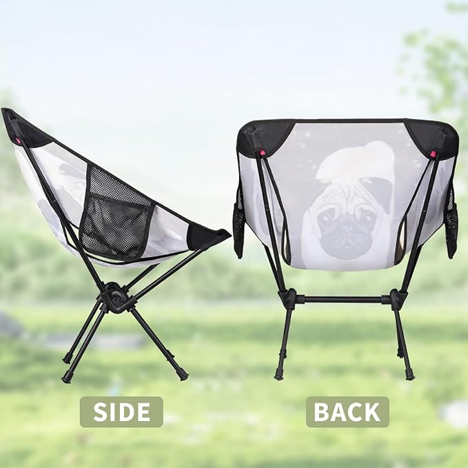 Cute Pug Dog Camping Chair Lightweight Portable Chairs for Adults Easy Installation Outdoor Foldable Camping Chair for Camping Fishing Hiking Picnic Beach