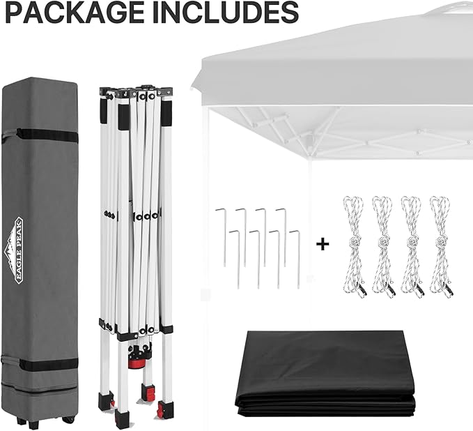 EAGLE PEAK Pop Up Canopy Tent with Wheeled Carry Bag 8 Stakes 4 Ropes Easy Set Up Tent Canopy 8x8 ft Black