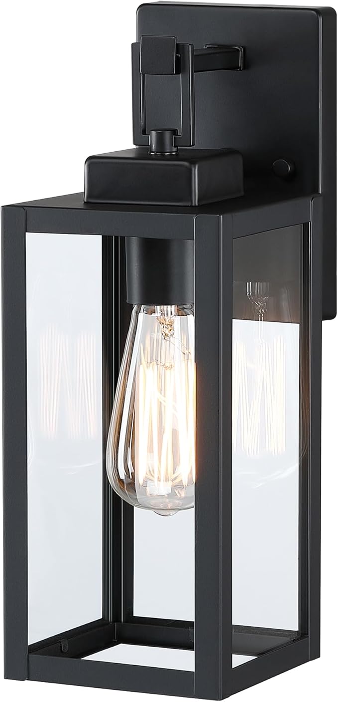 12” Black Wall Sconce Lights-12 Inch Outdoor Wall LightExterior Sconce Steel and Glass Outdoor Porch Light Black Lantern for Front Porch Garage Balcony
