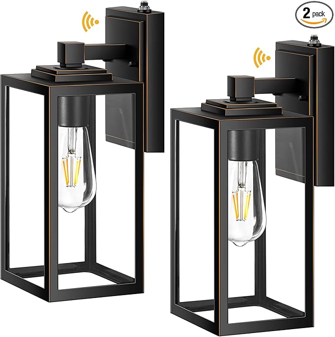 VIANIS Large 2 Pack Dusk to Dawn Outdoor Wall Lights Black Gold Exterior House Lights Wall Mount Sconce Modern Waterproof Front Porch Lanterns Light Fixture for Garage Coach Outside Door Lights