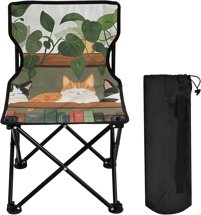 Cat on Shelf Portable Camping Chairs Folding Chair - Durable Oxford Fabric Lightweight Iron Frame Easy Fold Design - Ideal for Outdoor Activities Camping Fishing and Travel
