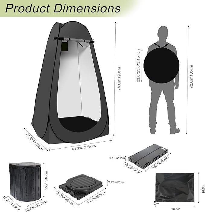 Camping Toilet Kit with Pop Up Privacy Tent X Large Portable Folding Toilet Potty for Adults Outdoor Camp Shower TentsChanging Room with Carry Bag