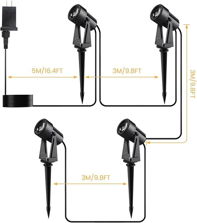 Low Voltage Landscape Lighting4 Pack Outdoor LED Landscape Spotlights with Transformer 27V Garden Lights Pathway Lights IP65 Waterproof 3000K Warm White