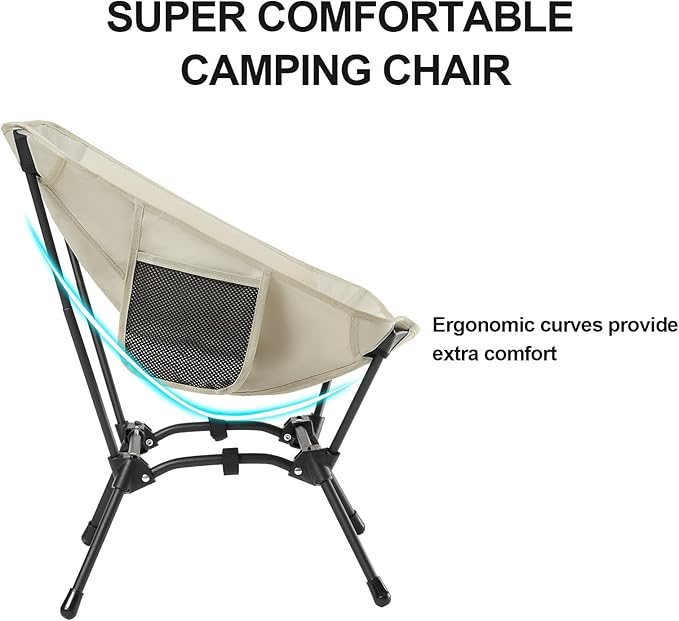 CAMEL CROWN Folding Camping Chair Lightweight Portable Compact Lawn Chair with Side Pocket for Outdoor Travel Beach Picnic Hiking Backpacking Khaki