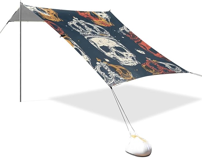 Beach Tent Sun Shelter Tie-dye Skull with Crown Lightweight &amp Easy Setup Beach Shade Canopy for Camping Fishing