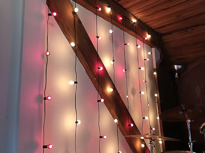 25 Foot G50 Outdoor Patio String Lights with 25 Purple Globe Bulbs – Indoor Outdoor String Lights – Market Bistro Café Hanging String Lights – C9/E17 Base - Black Wire