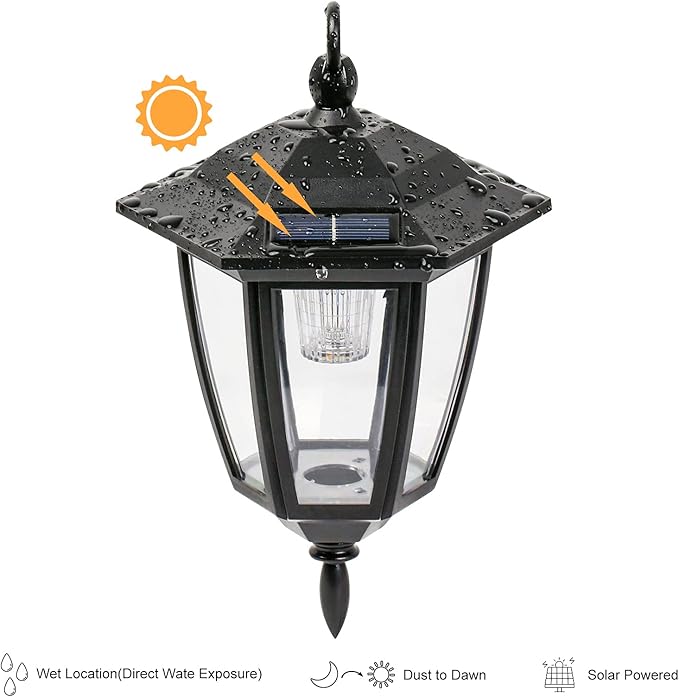 Viewsun 34 Inch Solar Hanging Lights Shepherd Hook Lights with 2 Shepherd Hooks Waterproof Outdoor Decorative Solar Lantern Lights for Garden Decor Patio Backyard Pathway 2 Pack