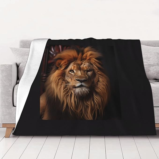 The Lion's Gaze Blanket.Super Soft Flannel Blanket 80x60 inches 100% Polyester for Warmth Perfect for beds Sofas and Camping.