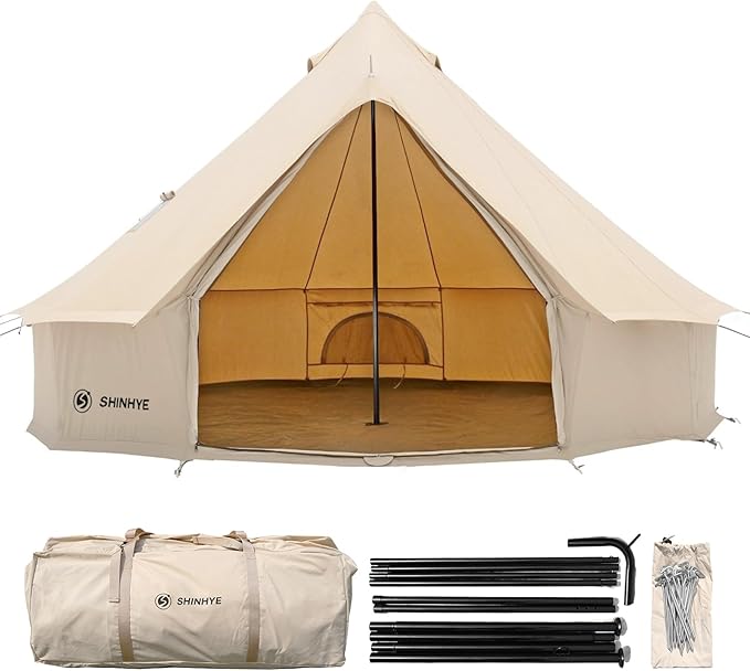 Canvas Bell Tent Yurt Tent 4 Seasons for Camping 100% Cotton Glamping Tents with Stove Jack Family Camping Outdoor Hunting Party