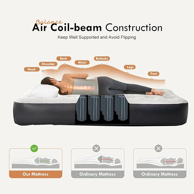 DIMAR GARDEN Twin Size Air Mattress with Built-in Pump Inflatable Flocked AirBed Blow Up Mattress