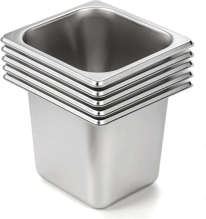 TOPZEA 6 Pack Hotel Pans 1/6 Size 6 Deep Stainless Steel Steam Table Pan Commercial Heavy Duty Catering Pan for Buffet Serving Food Prep Salad &amp Ice Cream Bar Restaurant Dishwasher Safe