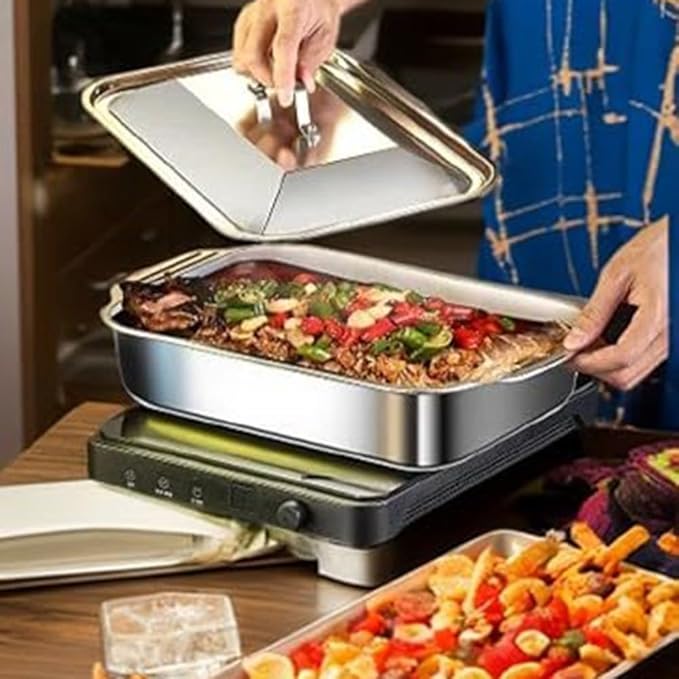 18x11 Inch Commercial Stainless Steel Pan with Lid and Cool Touch Handles Suitable for Lasagna Casseroles Sheet Pan Dinners and Bread Proofing