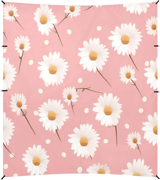 Daisy Pattern Pink Beach Tent Sun Shelter 9.2' x 10.5' Beach Canopy with 4 Sandbags 4 Stability Poles Sand Shovels - Tent Canopy for Beach Camping Fishing Picnics