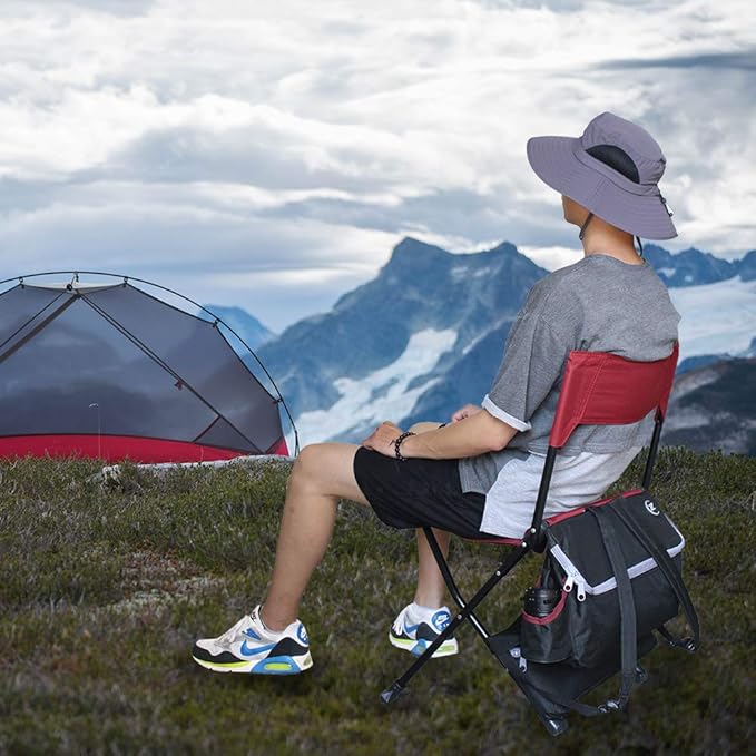 Portable Durable Folding Backpack Chair Red - Perfect for Camping Sporting Events Campfires Hiking and Outdoor Recreation Built in Pockets for Storage