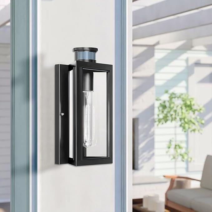 Motion Sensor Outdoor LightsAdvanced Dusk to Dawn Outdoor Lighting Exterior Light Fixtures Wall Sconce Modern Black Porch Light Wall Mount for Front Garage Entryway Bulb Included