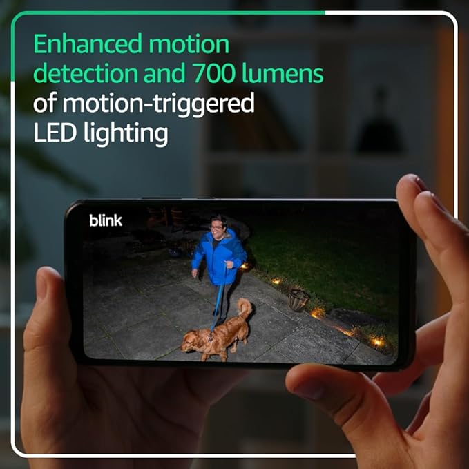 Blink Outdoor 4 Floodlight Camera — Wireless smart security camera 700 lumens two-year battery life enhanced motion detection Sync Module Core included — 1 camera system
