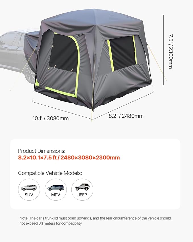 VEVOR SUV and Pickup Truck Camping Tents Waterproof Double Layer Design with Carry Bag Accommodates 2-9 Persons for Outdoor Activities