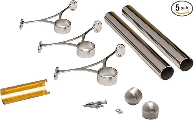 Outwater 2 Diameter x 5' Bar Foot Rail Kit – Complete Undercounter Mount Hardware and Tubing Dome End Cap Polished Chrome Finish