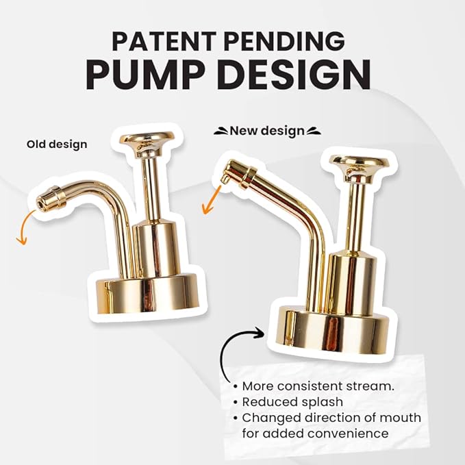 Molimoli Syrup Dispenser for Coffee Bars Glass Syrup Bottle w. Pump 16.9 oz 500 ml Set of 2 Gold Upgraded Dispenser