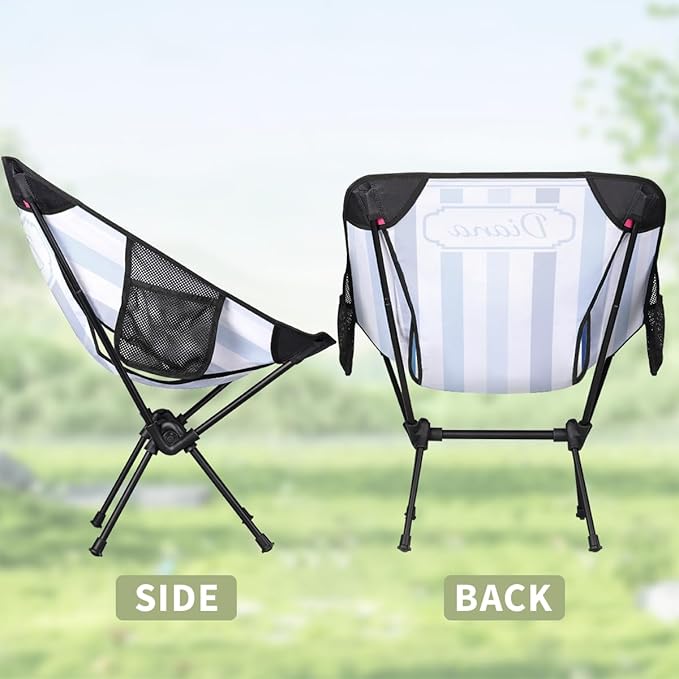 Custom Portable Camping Chair for Adults Women Men Personalized Name Lightweight Folding Backpacking Hiking Chair Blue Stripes