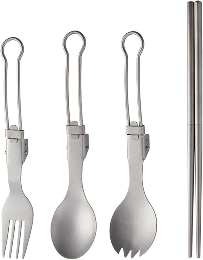 Folding Travel Camping Cutlery Set Portable Utensil Light Weight Metal Fork Spoon Chopsticks Flatware Dishwasher Safe Portable Camping Cutlery Set for Outdoor Dining Travel Hikings
