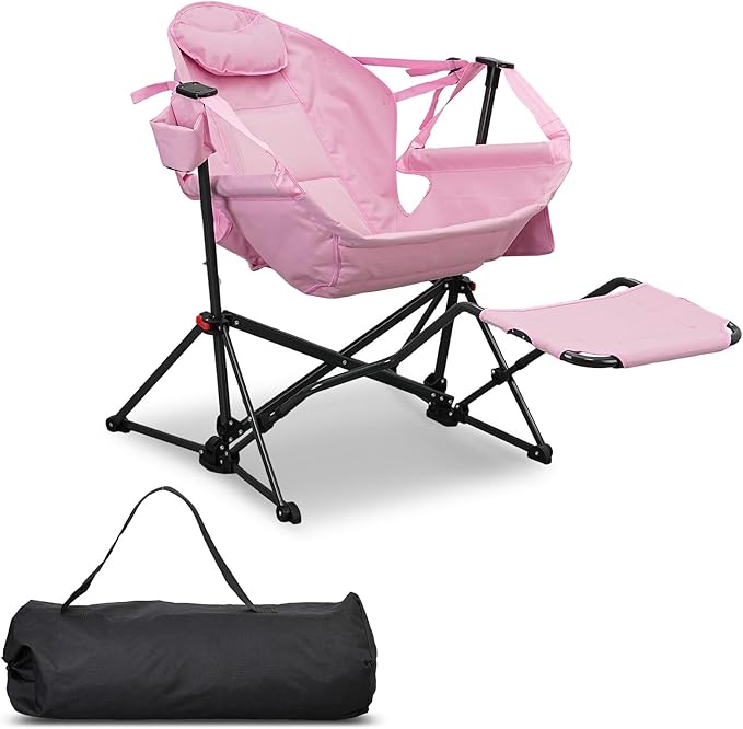 Hammock Camping Chair with Leg RestLightweight Portable Outdoor Chair for Camping and Hiking Supports 500lbsPink