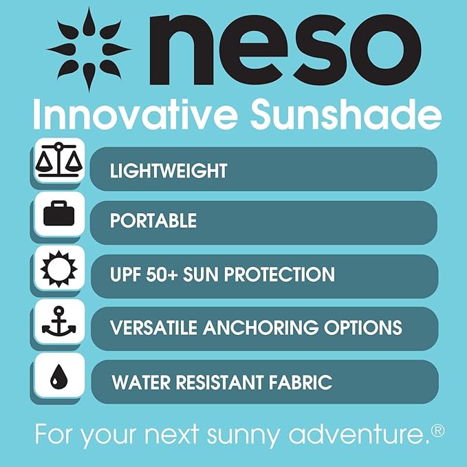 Neso Grande Portable Beach Tent Sun Shelter - Lightweight Beach Shade Canopy - Easy Setup for Family Outings - Patented Reinforced Corners - UPF 50+ Sun Protection - 7ft Tall 9 x 9ft