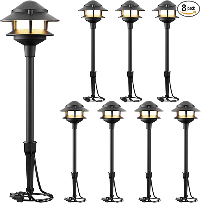 VENUS MANUFACTURING Low Voltage Landscape Lights LED Outdoor Pathway Light 12V AC 2.2W 32Lumen Warm White Landscape Lighting for Garden Path Driveway Yard 8Pack