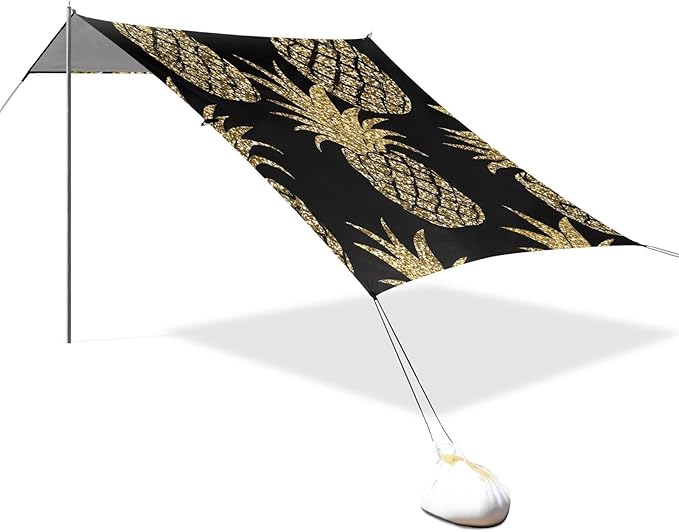 Beach Tent Sun Shelter Golden Shiny Pineapple Lightweight &amp Easy Setup Beach Shade Canopy for Camping Fishing