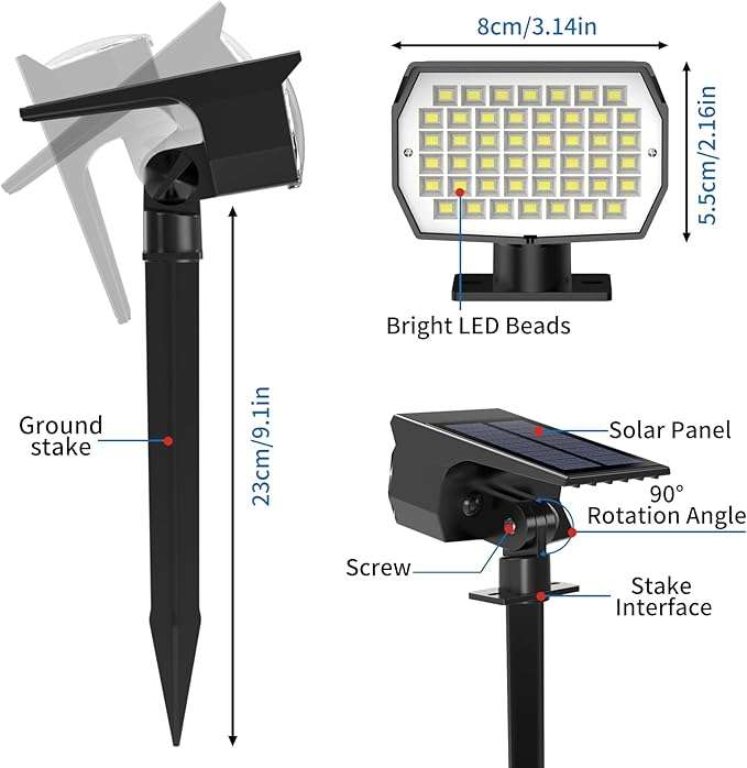 Solar Spot Lights Outdoor 6 Pack [46 LED/3 Modes] Solar Landscape Spotlights Waterproof 2-in-1 Auto On/Off Solar Powered Lights for Outside Yard Garden Wall Pathway(Cool White)