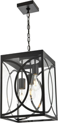 Outdoor Pendant Light Fixture 3-Light Black Large Exterior Hanging Lantern with Clear Glass Metal Outdoor Chandelier Porch Lighting for Front Porch Entrance