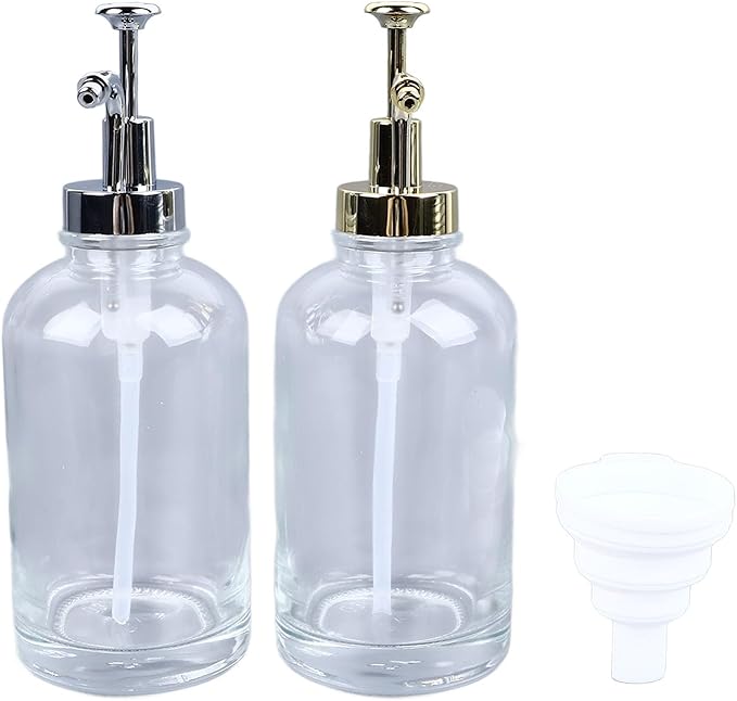 2PCS Coffee Syrup Dispensers 500ml Glass Bottles with Stainless Steel Pump - Drip - Free Design for Kitchen Coffee Bar Olive Oil and Bathroom Use