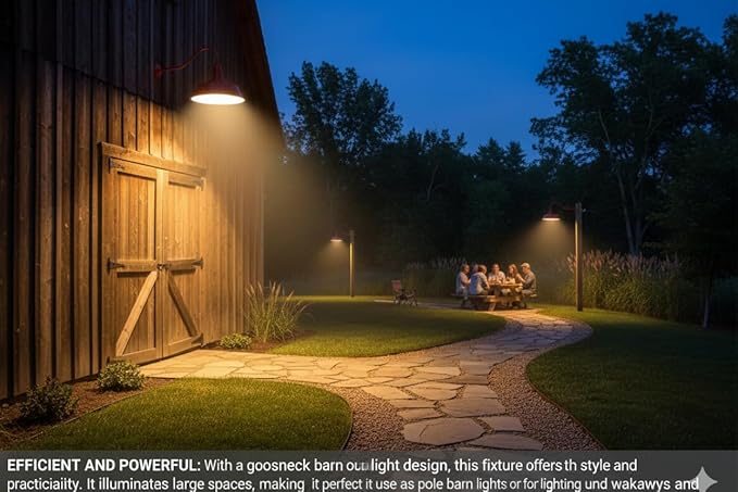 AGB101-AS20-RED Gooseneck Barn Light - Red Outdoor Dome with Incandescent Downlight | Wall-Mount Fixture for Patios Gardens Pathways and Large Outdoor Living Spaces
