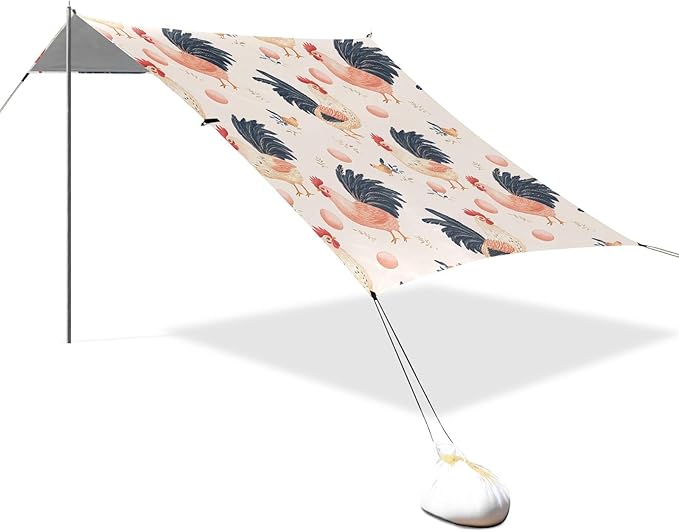 Rooster Eggs Pattern Camping Sun Shelter Beach Tent Portable Beach Sun Shade Outdoor Canopy for Camping Trips Fishing Picnic