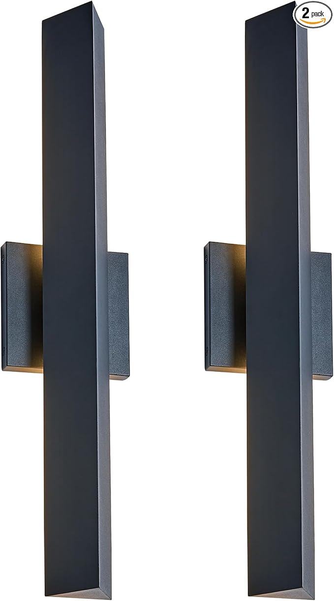 Modern Outdoor Porch Light Patio Lamp in 20W 3000K Integrated LED with Aluminum Triangle &amp Frosted Glass IP65 Waterproof Wall Sconce2 Pack(Textured Black)Can Installed in Any Direction.