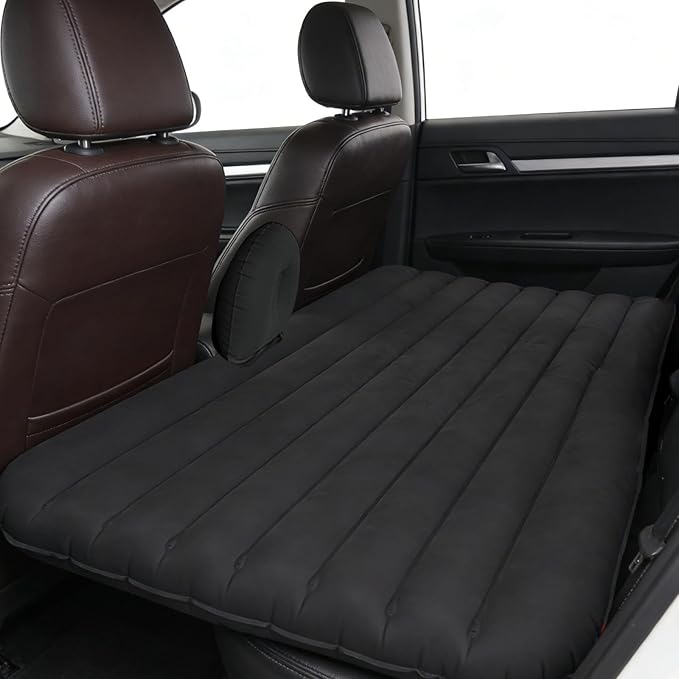 Car Air Mattress Inflatable SUV Truck Camping Mattress for Back Seat Thickened Travel Car Bed Sleeping Pad with Inflatable Pier Air Pump 2 Pillows (Black)