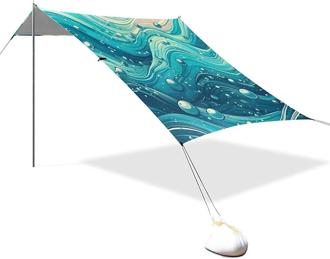 Shining Blue Water Spots Camping Sun Shelter Beach Tent Portable Beach Sun Shade Outdoor Canopy for Camping Trips Fishing Picnic