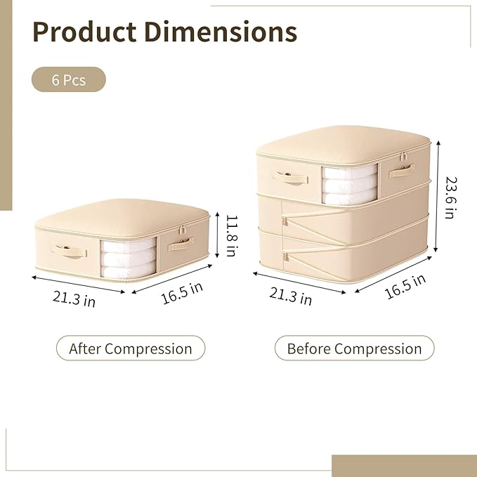 6 Pcs Comforter Storage Bag 3-tier Compression Storage Bags Large Capacity Sheet Organizer with Zipper Window Ultra Space Saving Self Compression Organizers Bedding Storage Bag for Blanket Sheet